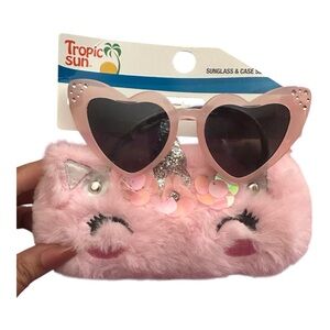 Tropic Sun Pink Heart Sunglasses with Furry Case